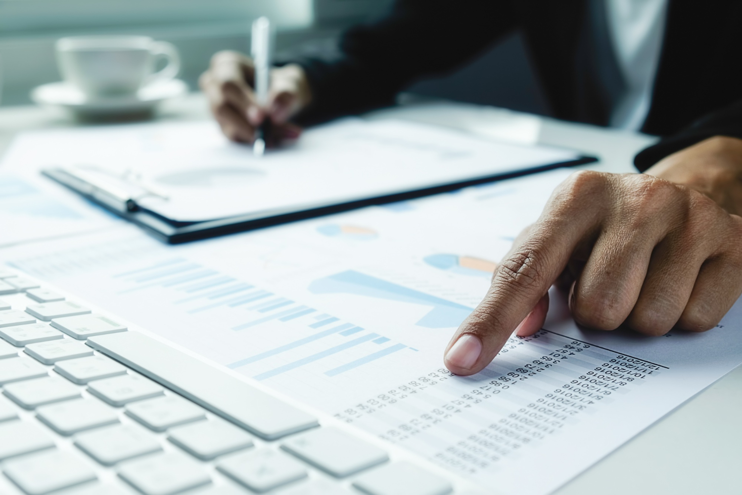 Financial review documents and accounting workspace